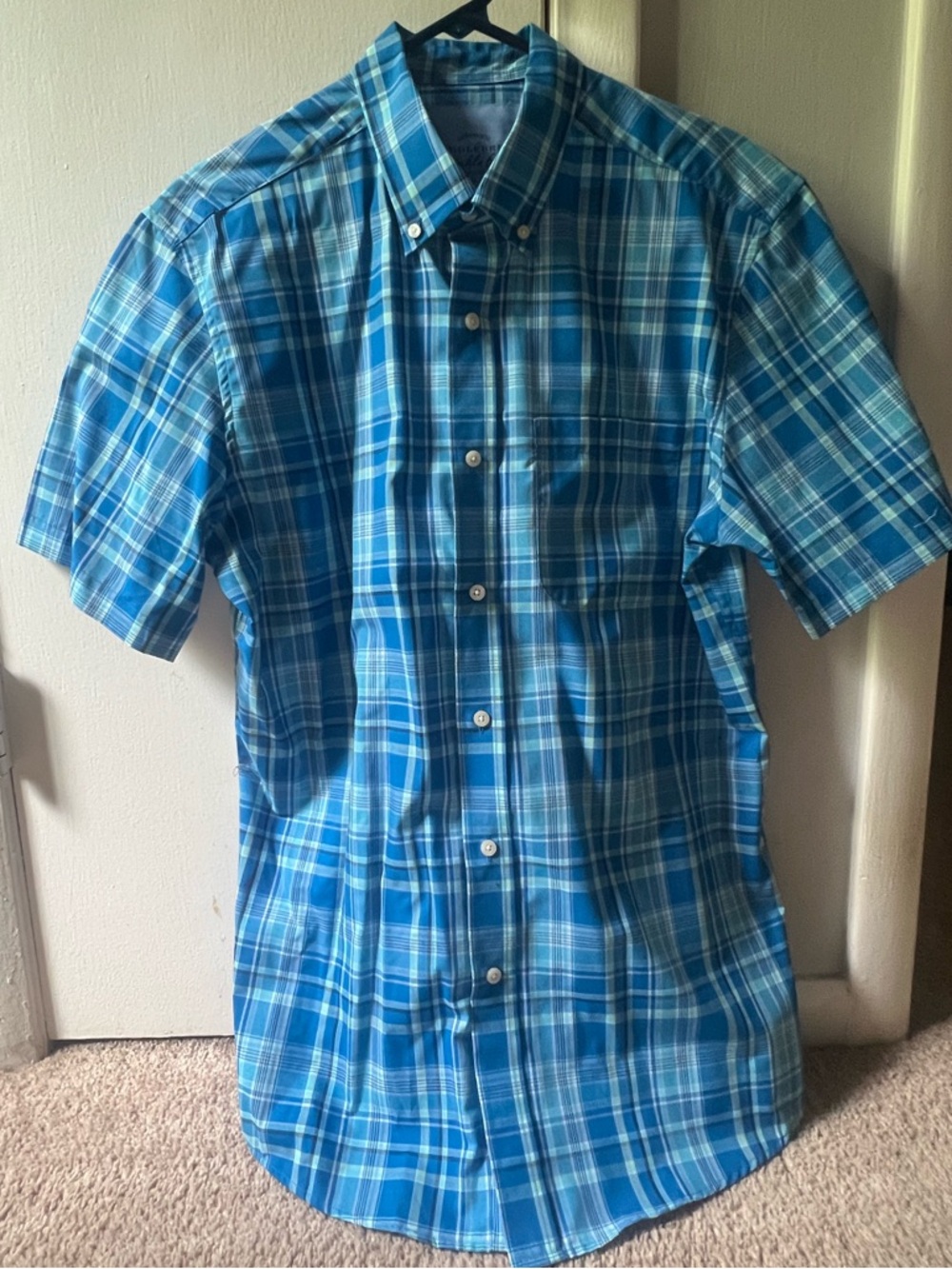 Saddlebred Blue Plaid Short-Sleeve Button-Down Shirt